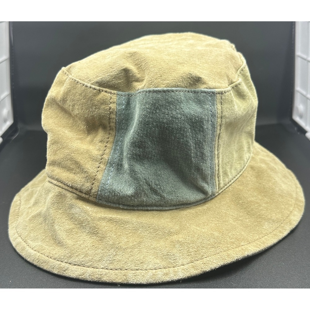 Vintage 90's Wilsons Leather Suede Bucket Hat Colorblock Tan Blue Green Women's
